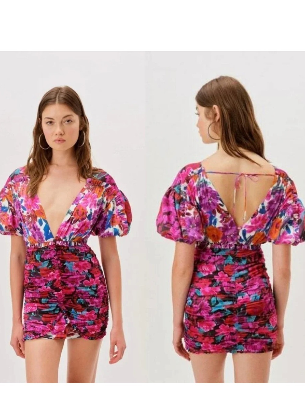 For Love & Lemons x Free People Cassandra XS & S Pink Purple Floral Ruched Mini